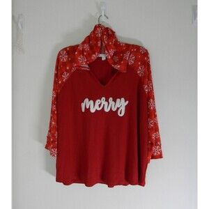 Magical Season Red Hoodie Size 3X "Merry" Christmas Sweater Lightweight NWT